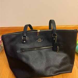 Coach Black Leather Tote with Gold Accents